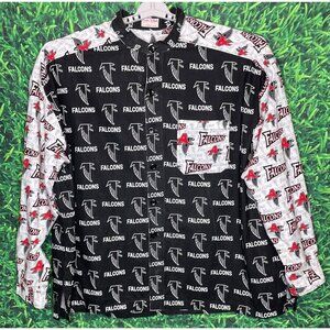 Atlanta Falcons ATL NFL Mens 4XL Black White Logo Long Sleeve Button Front Shirt